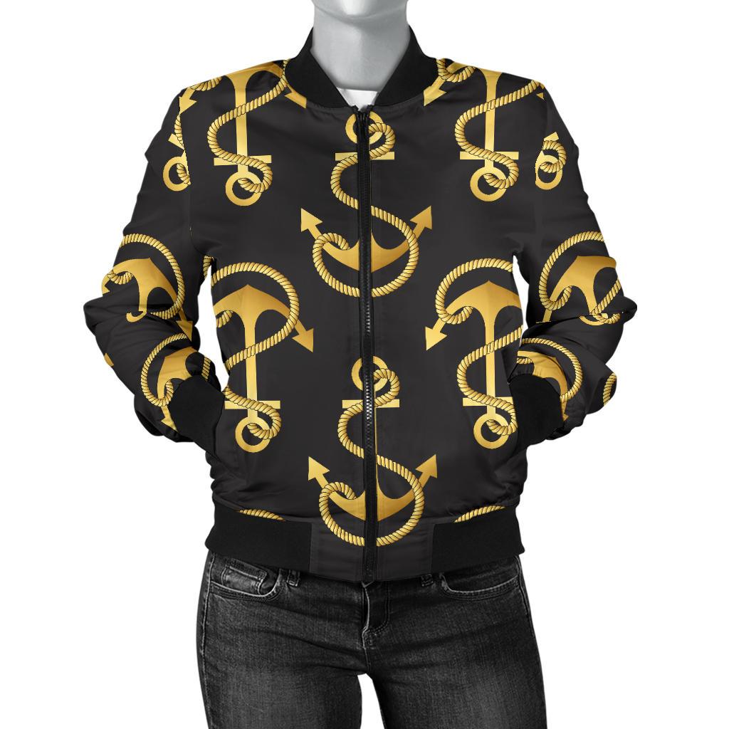 Anchor Gold Pattern Women Casual Bomber Jacket