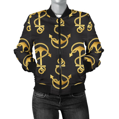 Anchor Gold Pattern Women Casual Bomber Jacket