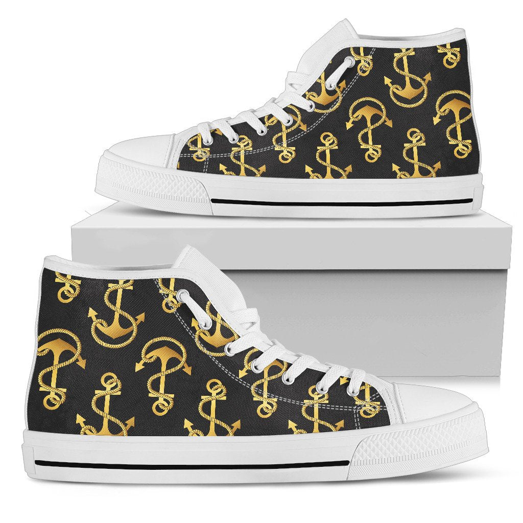 Anchor Gold Pattern Women High Top Shoes