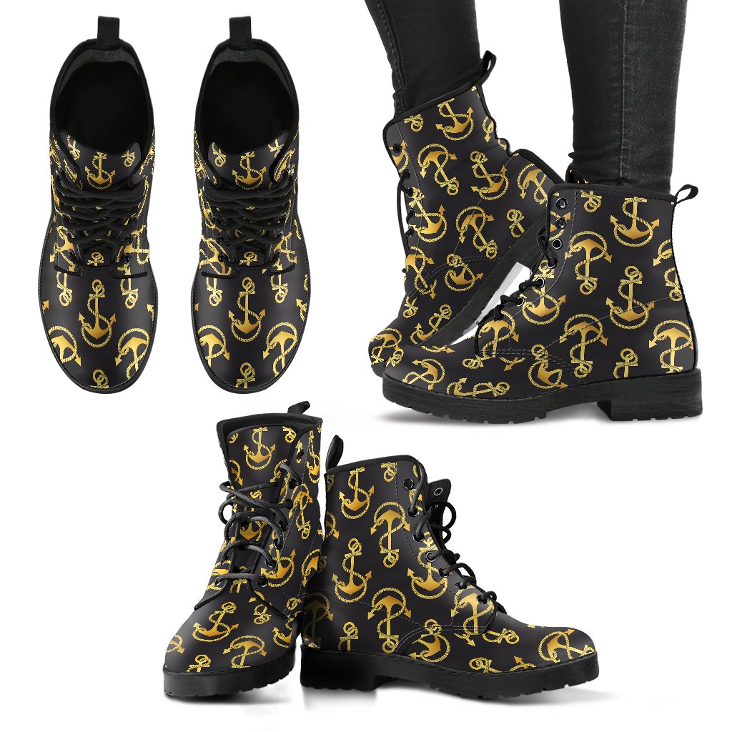 Anchor Gold Pattern Women Leather Boots-JTAMIGO.COM