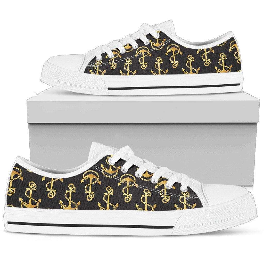 Anchor Gold Pattern Women Low Top Shoes