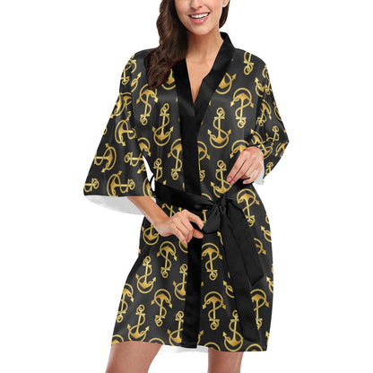 Anchor Gold Pattern Women Short Kimono Robe
