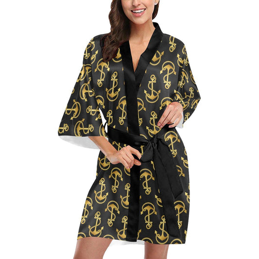 Anchor Gold Pattern Women Short Kimono Robe