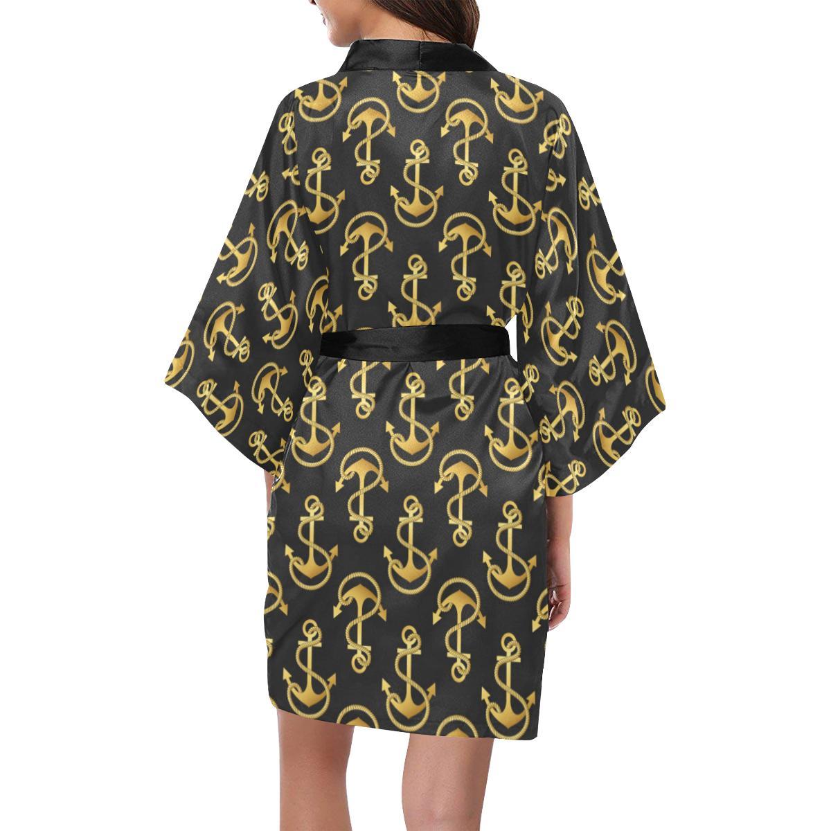 Anchor Gold Pattern Women Short Kimono Robe