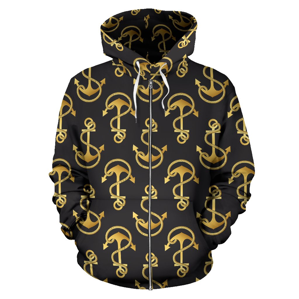 Anchor Gold Pattern Zip Up Hoodie