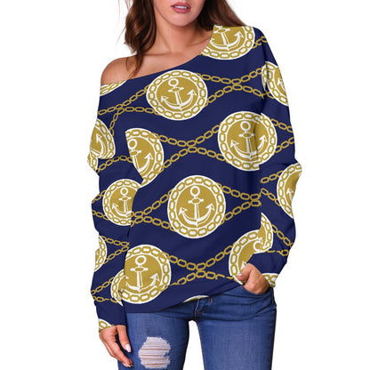 Anchor Luxury Pattern Off Shoulder Sweatshirt