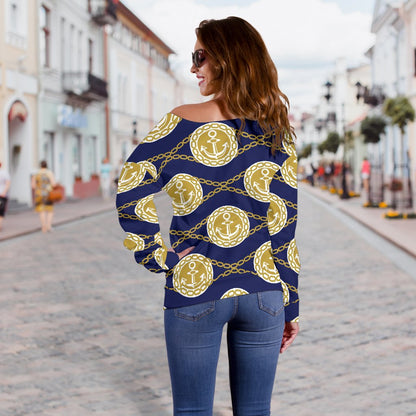 Anchor Luxury Pattern Off Shoulder Sweatshirt