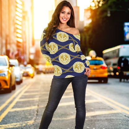 Anchor Luxury Pattern Off Shoulder Sweatshirt
