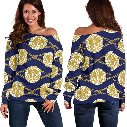 Anchor Luxury Pattern Off Shoulder Sweatshirt