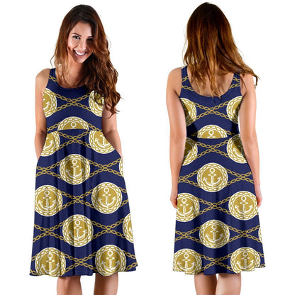 Anchor Luxury Pattern Sleeveless Dress