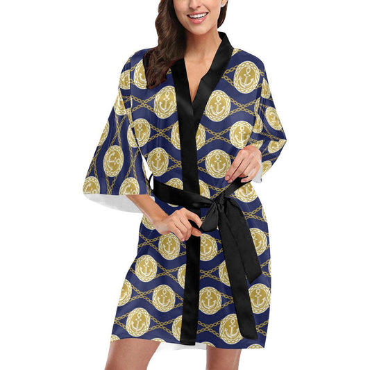 Anchor Luxury Pattern Women Short Kimono Robe