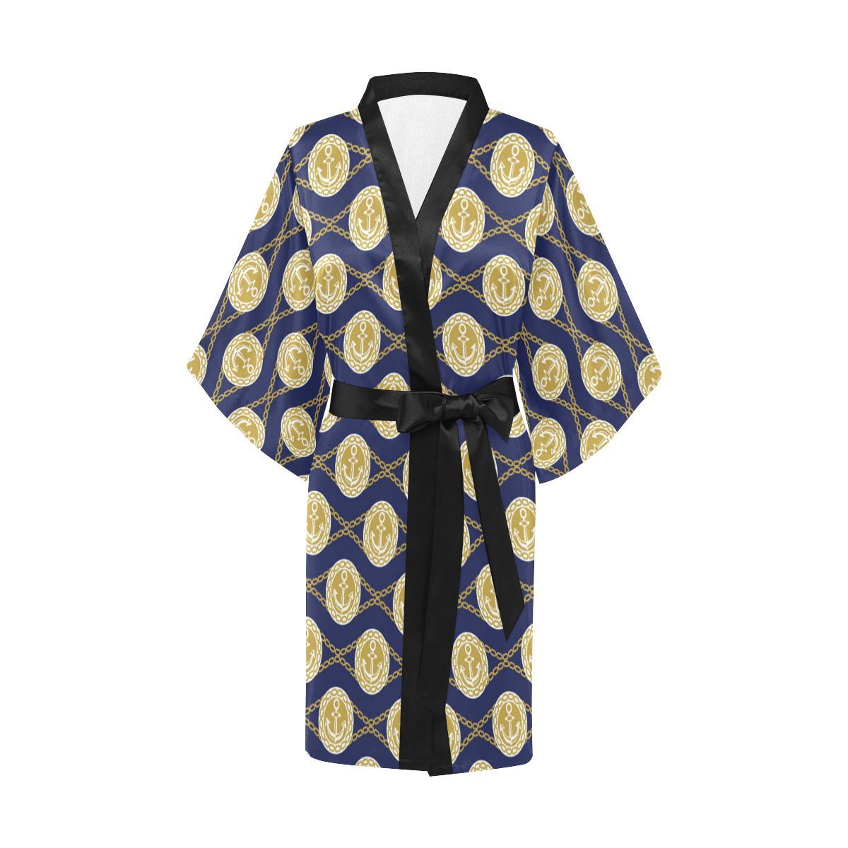 Anchor Luxury Pattern Women Short Kimono Robe