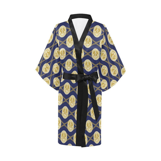 Anchor Luxury Pattern Women Short Kimono Robe