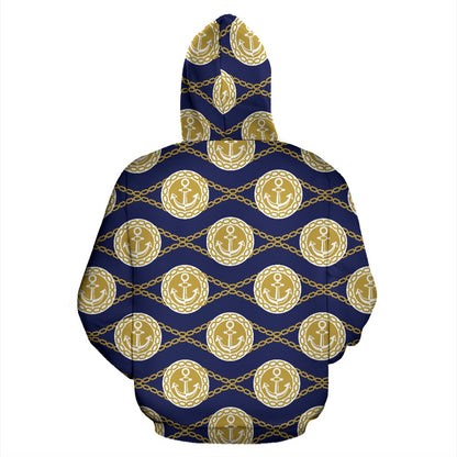 Anchor Luxury Pattern Zip Up Hoodie