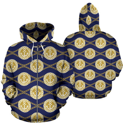 Anchor Luxury Pattern Zip Up Hoodie