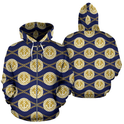 Anchor Luxury Pattern Zip Up Hoodie