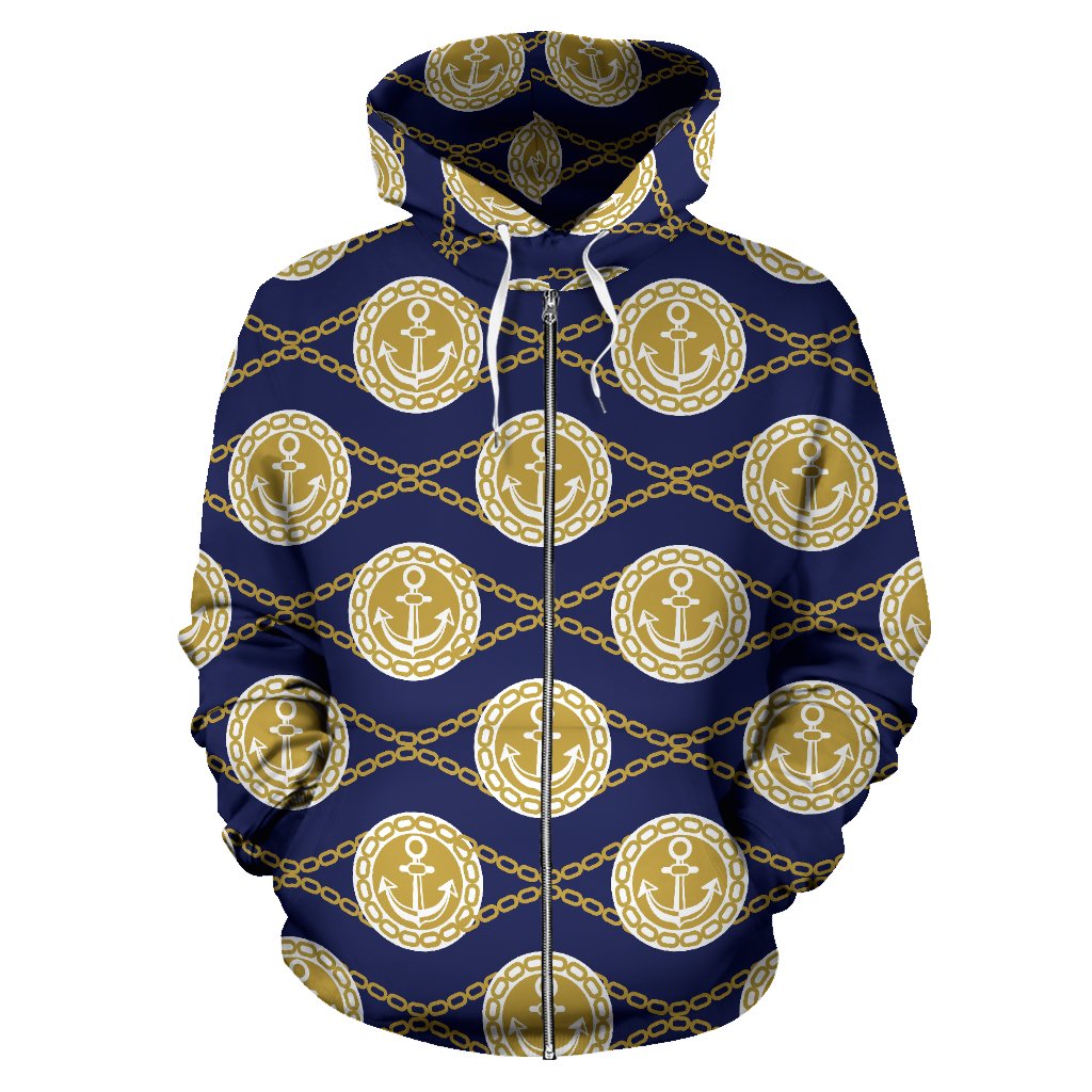 Anchor Luxury Pattern Zip Up Hoodie