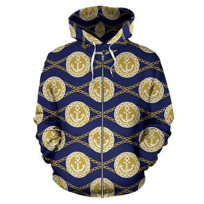 Anchor Luxury Pattern Zip Up Hoodie