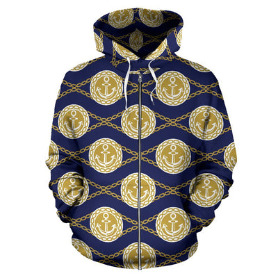 Anchor Luxury Pattern Zip Up Hoodie