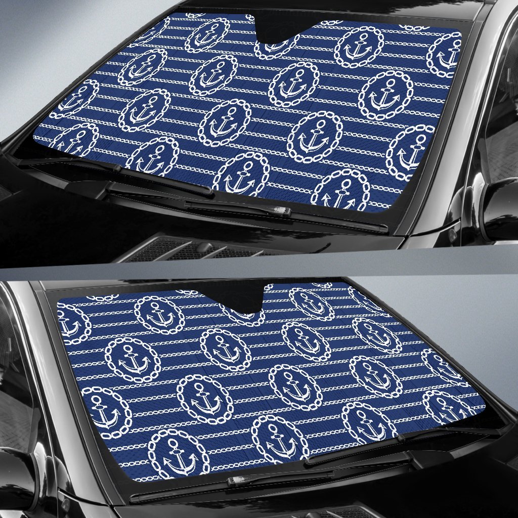 Anchor Stripe Pattern Car Sun Shade For Windshield
