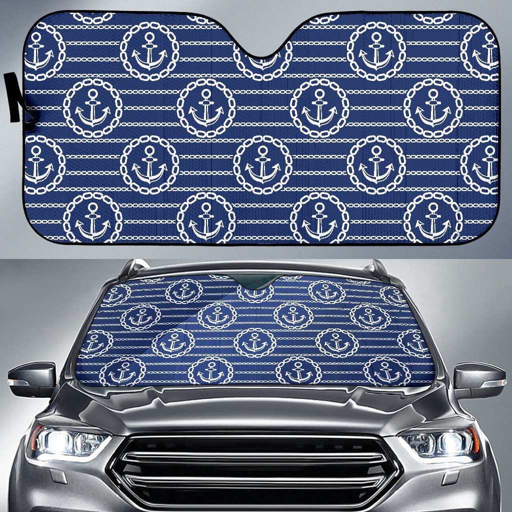 Anchor Stripe Pattern Car Sun Shade For Windshield
