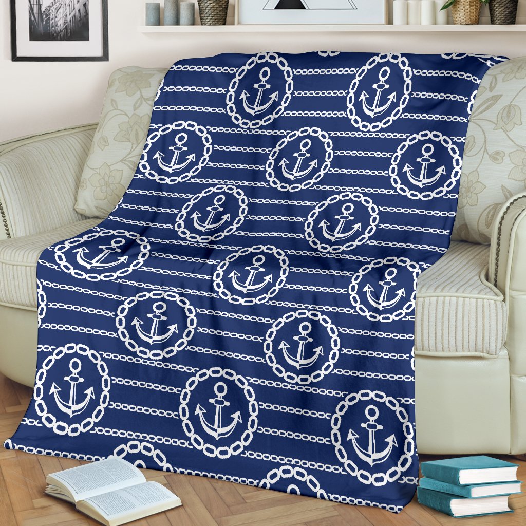 Anchor Stripe Pattern Fleece Blanket