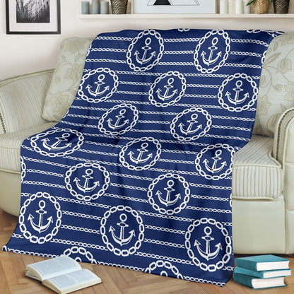 Anchor Stripe Pattern Fleece Blanket