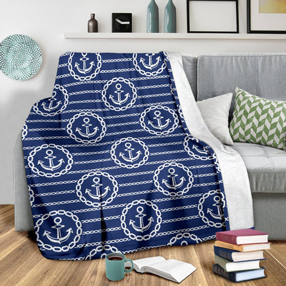 Anchor Stripe Pattern Fleece Blanket
