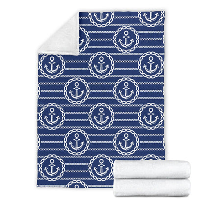 Anchor Stripe Pattern Fleece Blanket