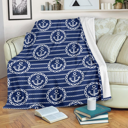 Anchor Stripe Pattern Fleece Blanket