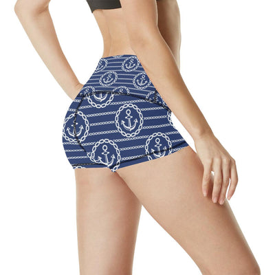 Anchor Stripe Pattern High Waisted Spandex Shorts-JTAMIGO.COM