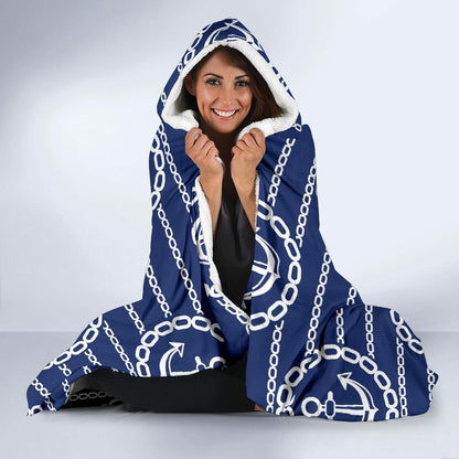 Anchor Stripe Pattern Hooded Blanket-JTAMIGO.COM