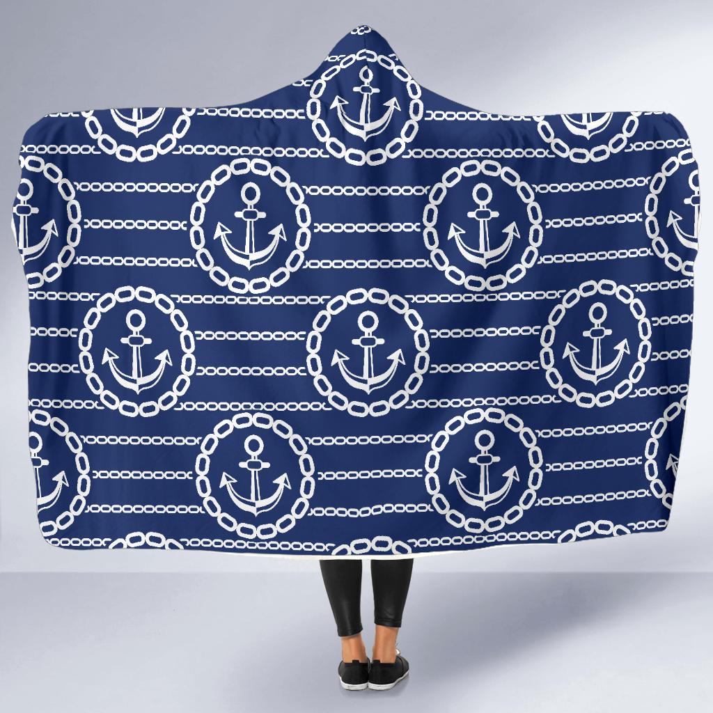 Anchor Stripe Pattern Hooded Blanket-JTAMIGO.COM