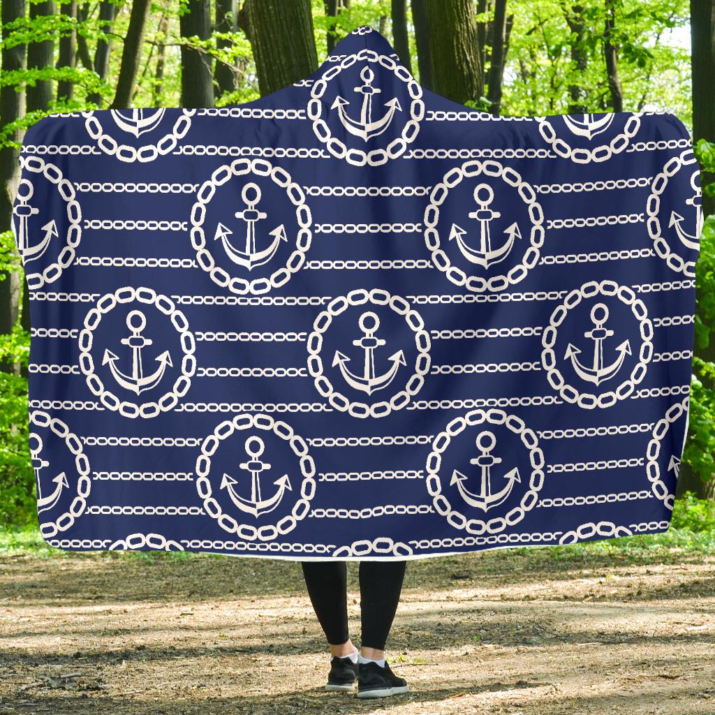 Anchor Stripe Pattern Hooded Blanket-JTAMIGO.COM