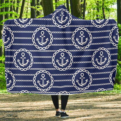 Anchor Stripe Pattern Hooded Blanket-JTAMIGO.COM