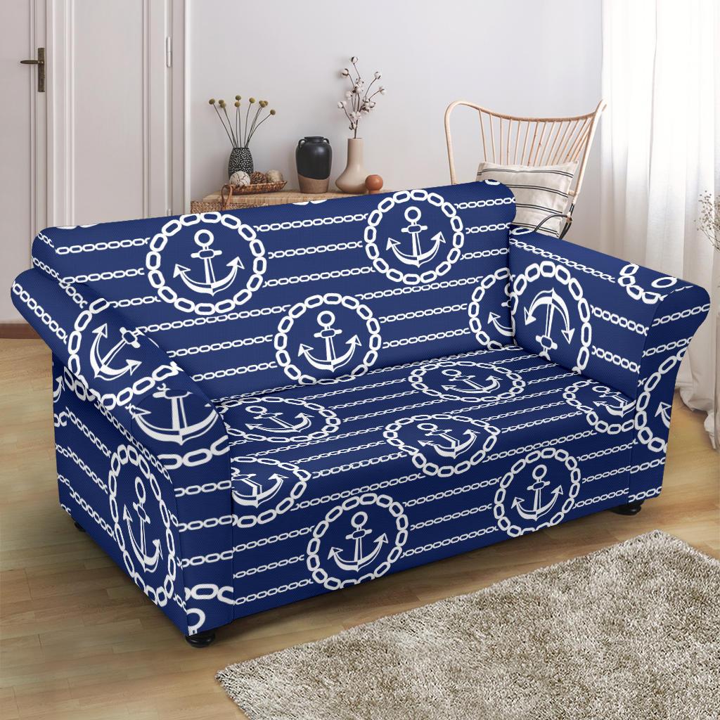 Anchor Stripe Pattern Loveseat Slipcover-JTAMIGO.COM