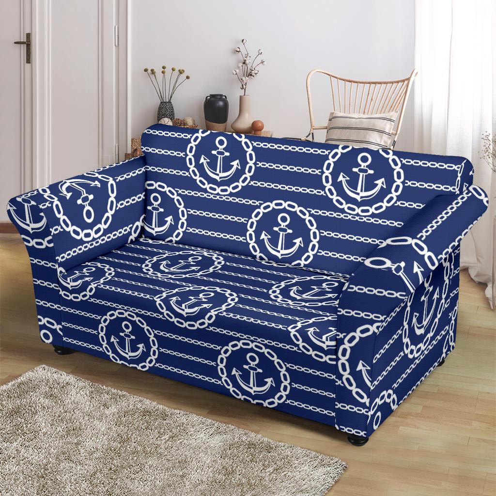 Anchor Stripe Pattern Loveseat Slipcover-JTAMIGO.COM