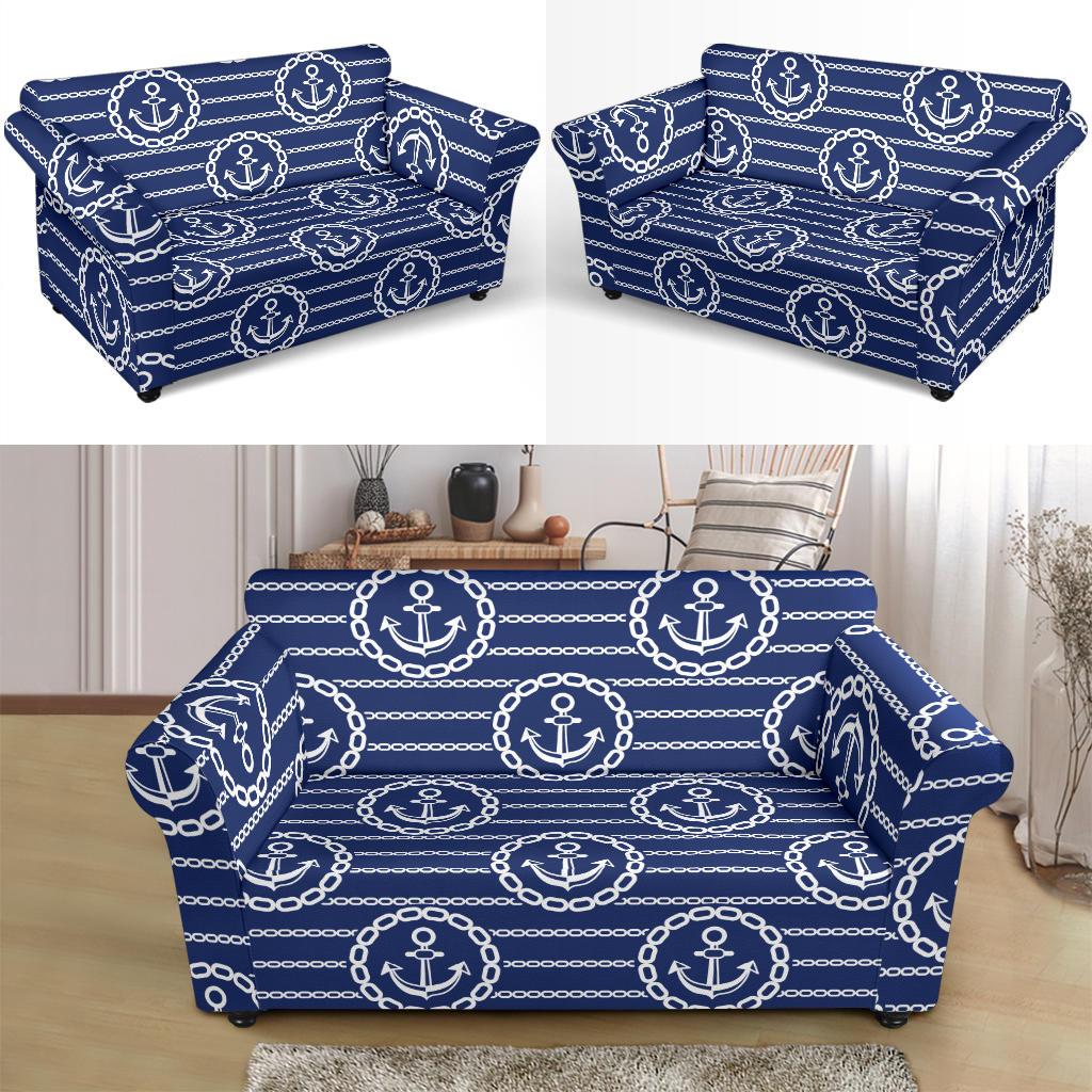 Anchor Stripe Pattern Loveseat Slipcover-JTAMIGO.COM