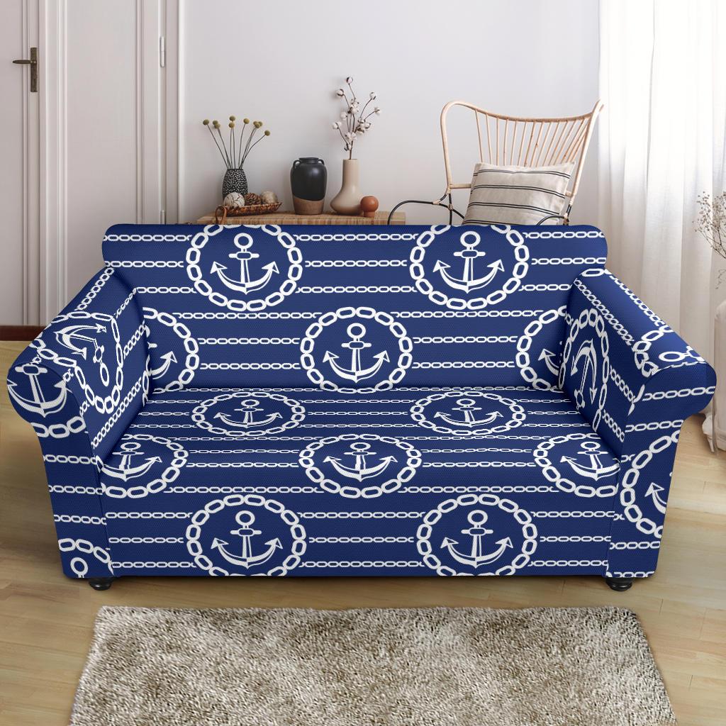 Anchor Stripe Pattern Loveseat Slipcover-JTAMIGO.COM