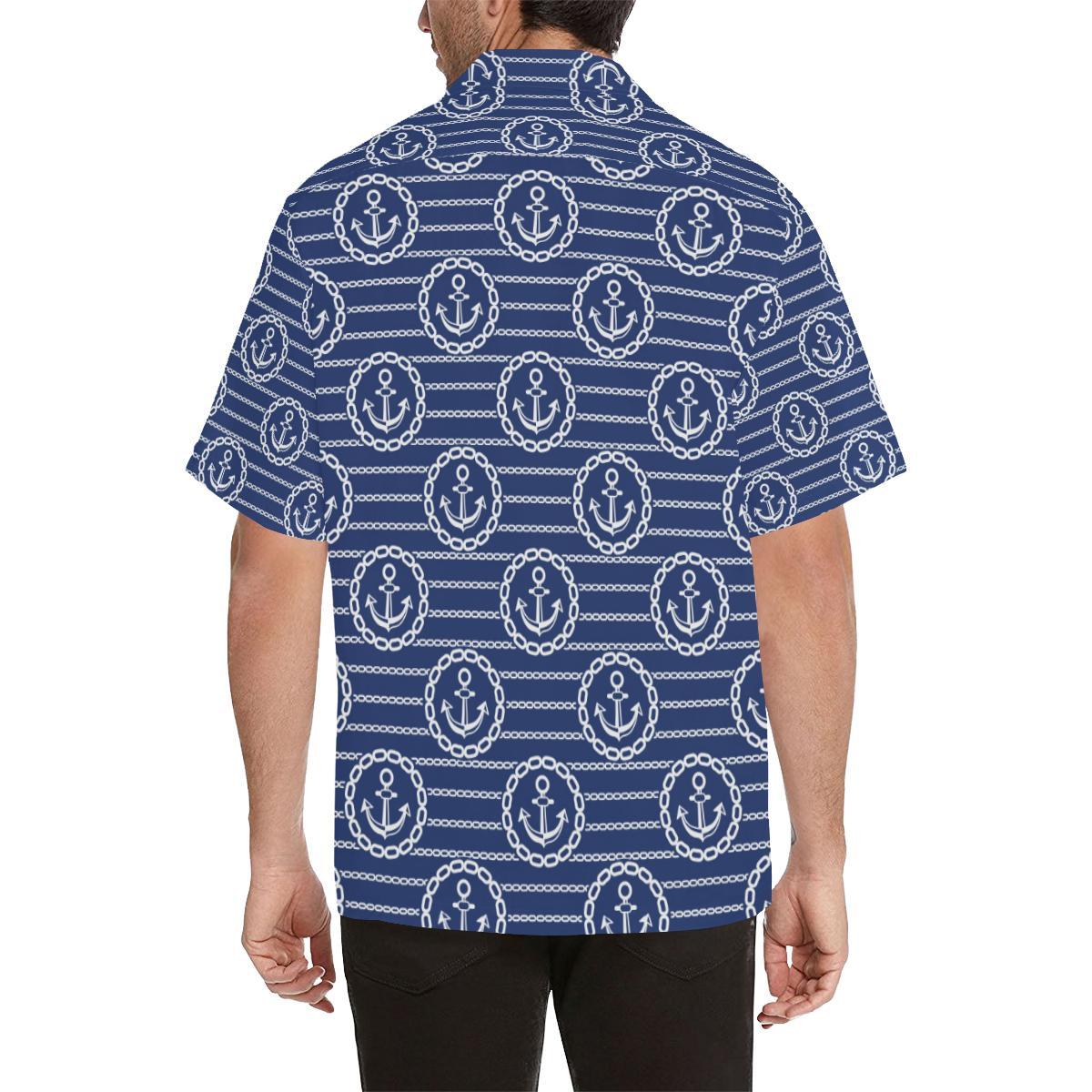 Anchor Stripe Pattern Men Aloha Hawaiian Shirt