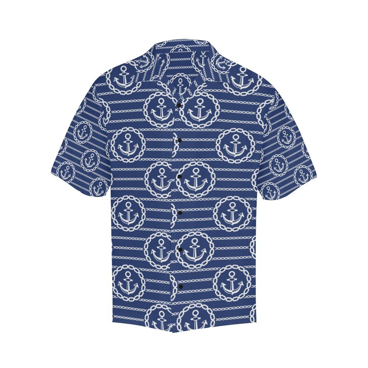 Anchor Stripe Pattern Men Aloha Hawaiian Shirt