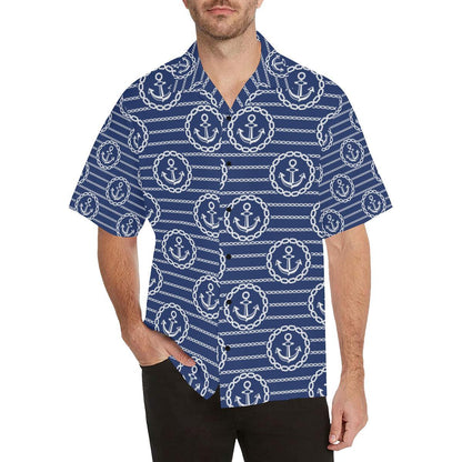 Anchor Stripe Pattern Men Aloha Hawaiian Shirt