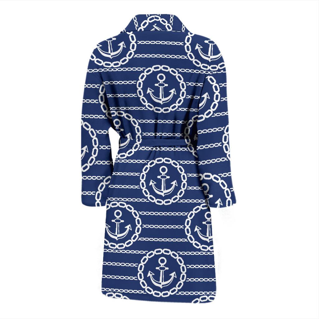 Anchor Stripe Pattern Men Bath Robe-JTAMIGO.COM