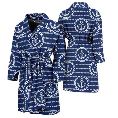 Anchor Stripe Pattern Men Bath Robe-JTAMIGO.COM