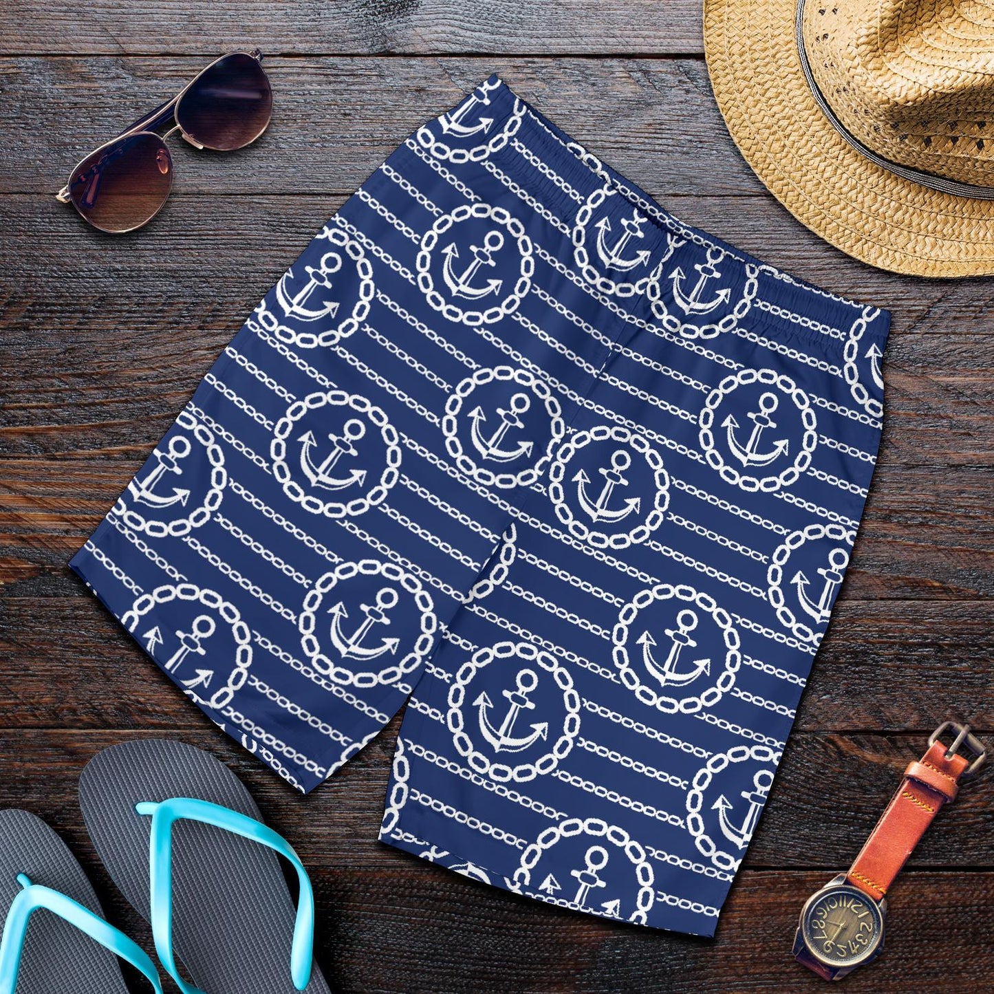 Anchor Stripe Pattern Mens Shorts-JTAMIGO.COM