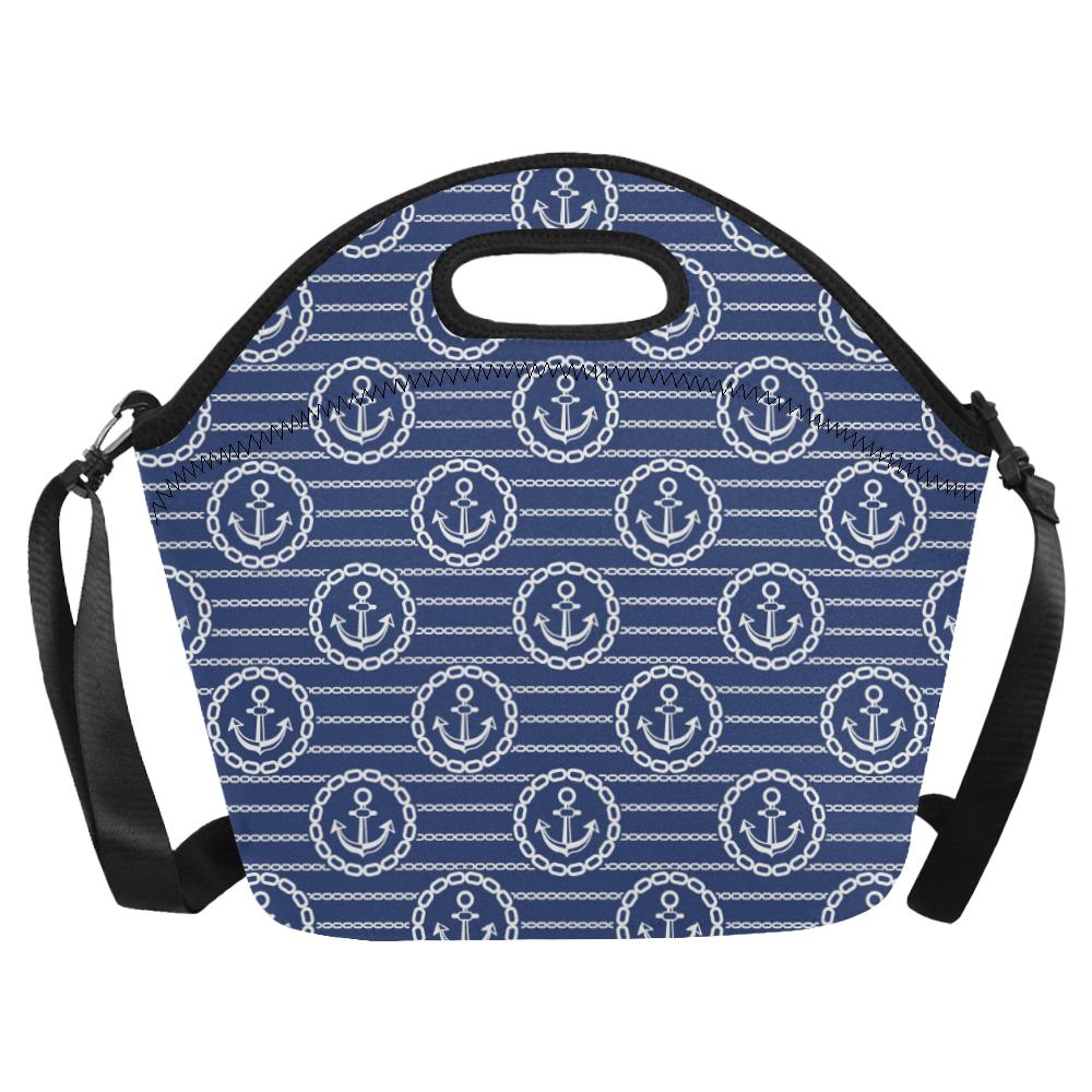 Anchor Stripe Pattern Neoprene Lunch Bag (Model 1669)(Large)-JTAMIGO.COM