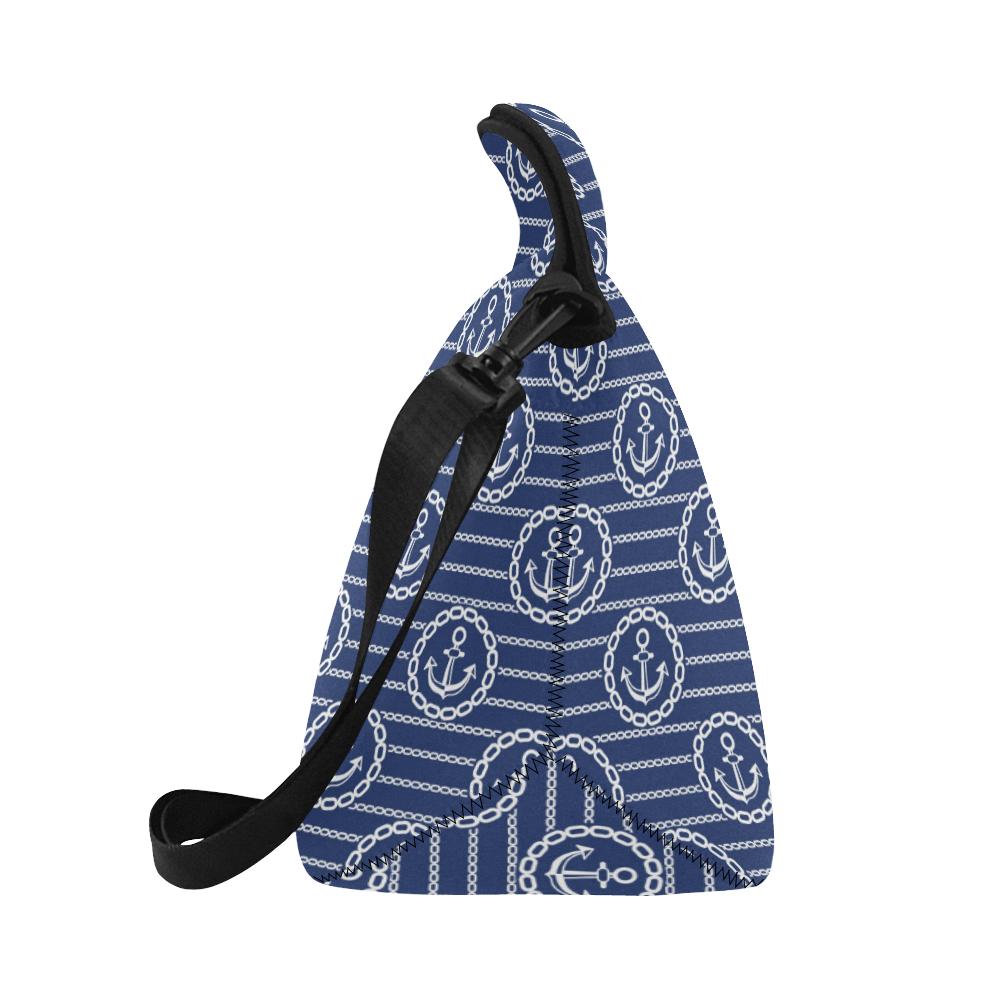 Anchor Stripe Pattern Neoprene Lunch Bag (Model 1669)(Large)-JTAMIGO.COM