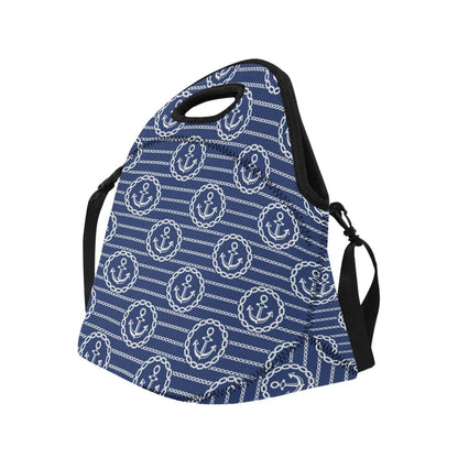 Anchor Stripe Pattern Neoprene Lunch Bag (Model 1669)(Large)-JTAMIGO.COM