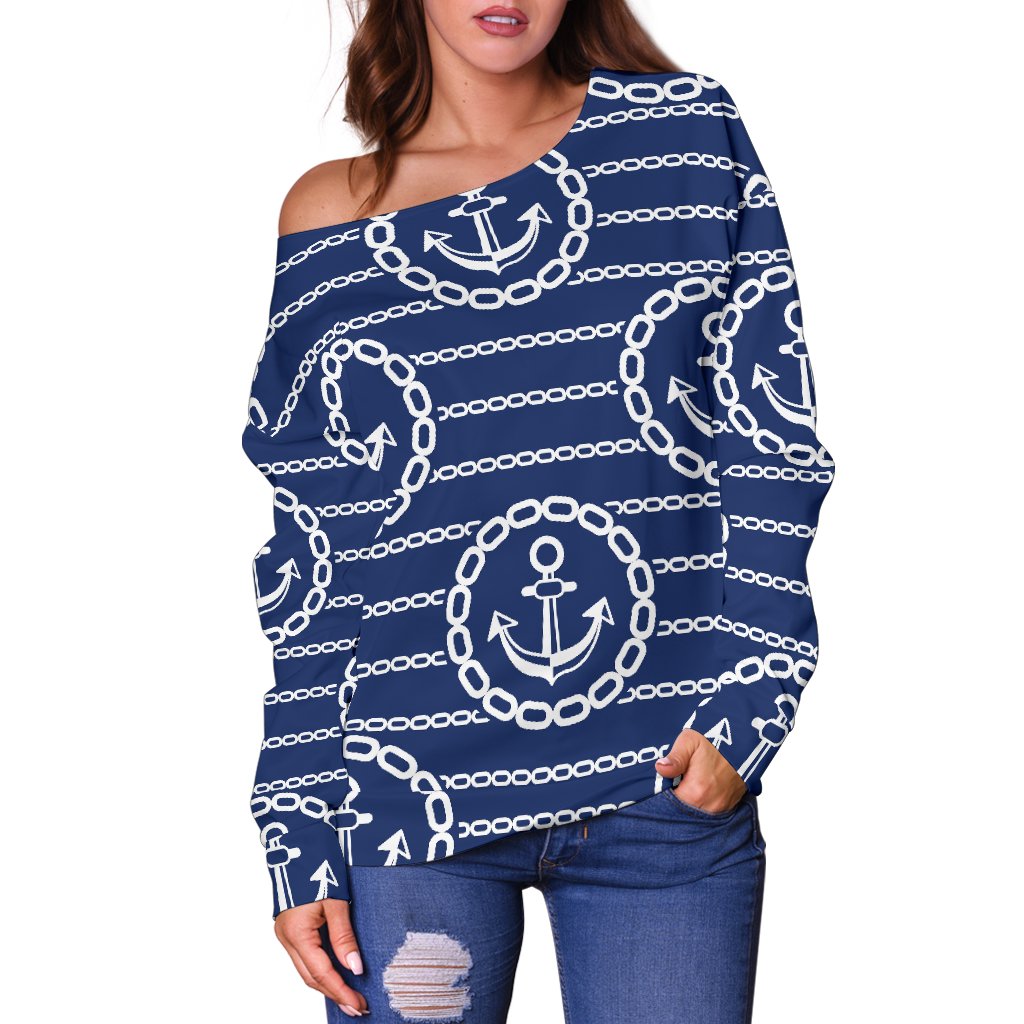 Anchor Stripe Pattern Off Shoulder Sweatshirt