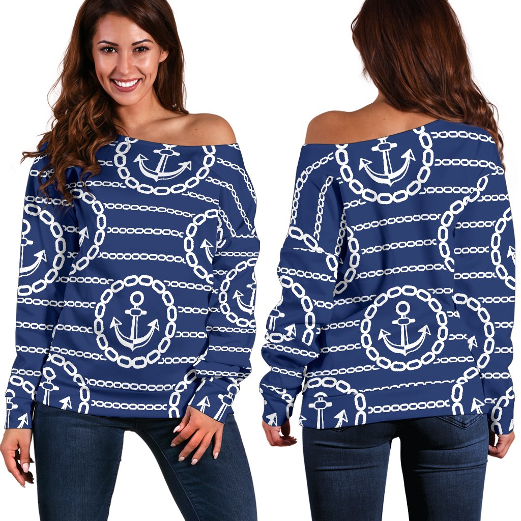 Anchor Stripe Pattern Off Shoulder Sweatshirt